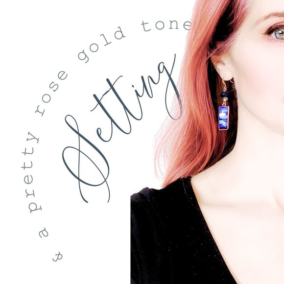 Water Lilies Earrings Claude Monet Handmade Art Pink Blue Glass Labradorite - Picture 6 of 7